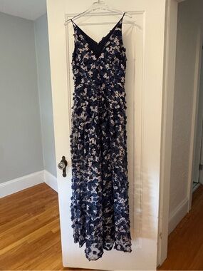 Xscape Navy and Ivory Floral Lace Maxi Dress